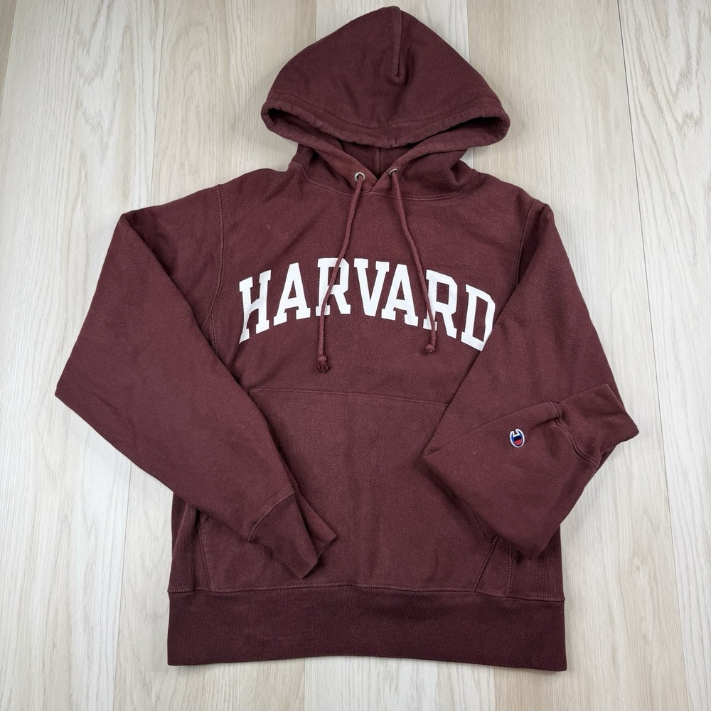 Vtg Champion Reverse Weave Harvard Hoodie Pullover USA Sweatshirt Maroon S Small